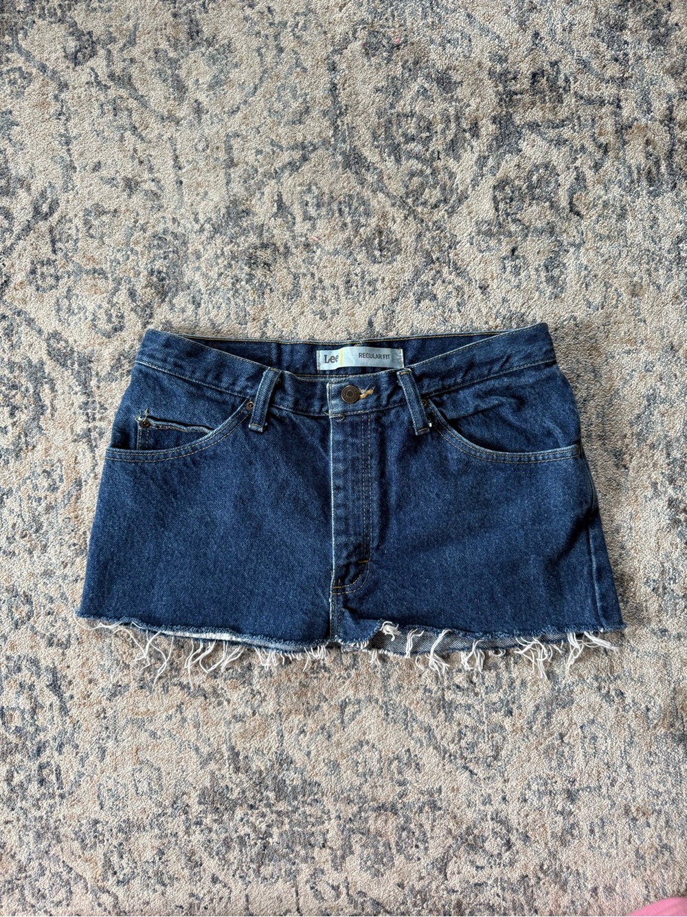 Lee Dark Wash Denim Mini Skirt with Raw Hem